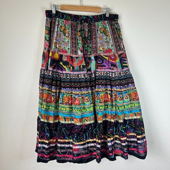 Travel Smith Skirt Womens 1X Plus Rainbow Floral Boho Cotton Festival ALine Maxi - Picture 1 of 6